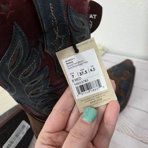 Ariat Women's Bravery Distressed Western Boots brown blue copper red sz 7 new - Picture 11 of 11